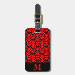 Étiquette À Bagage Rouge Monogramme Art Déco Écailles de Poisson Coqu