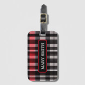 Étiquette À Bagage Rouge Noir Abstrait Plaid Collection moderne (Devant Vertical)