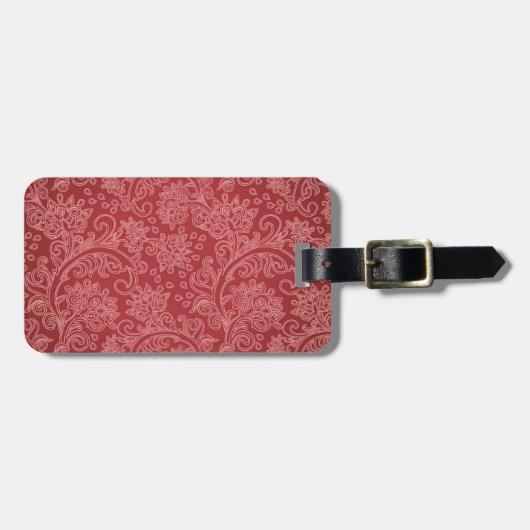 Étiquette À Bagage Rouge Paisley Damask Designer Floral Classic (Devant horizontal)