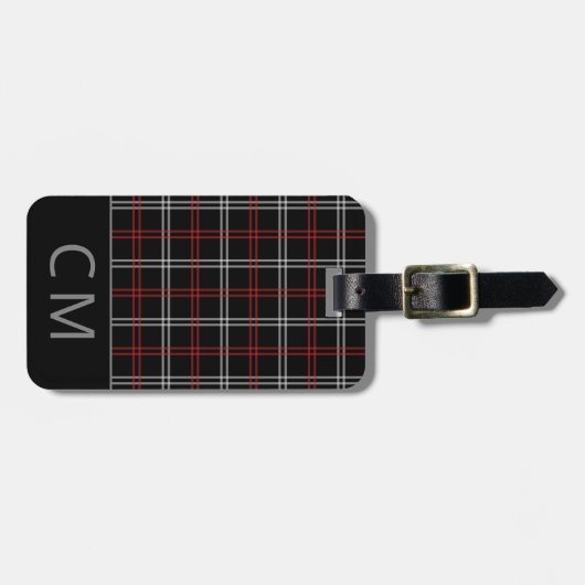 Étiquette À Bagage Rouge Plaid Moderne Monogramme Initiales simples (Devant horizontal)