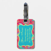 Étiquette À Bagage Rouge Turquoise moderne Paisley Motif Monogramme (Dos Vertical)