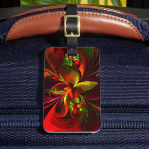 Étiquette À Bagage Rouge vert moderne Floral Abstrait Art Motif #05