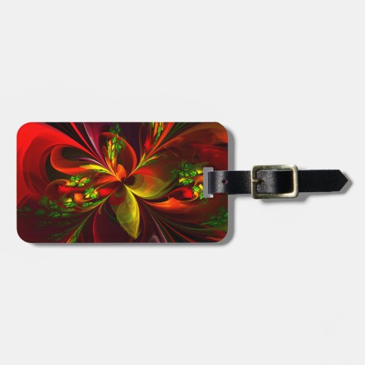 Étiquette À Bagage Rouge vert moderne Floral Abstrait Art Motif #05 (Devant horizontal)