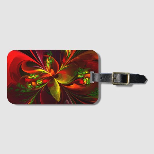 Étiquette À Bagage Rouge vert moderne Floral Abstrait Art Motif #05 (Devant Horizontal)