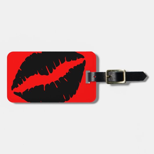Étiquette À Bagage Rouge vif et baiser noir (Devant horizontal)