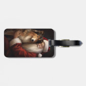 Étiquette À Bagage Rough Collie Avec Noël Festif Du Père Noël (Dos horizontal)