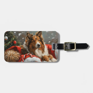 Étiquette À Bagage Rough Collie Chien Fête de Noël