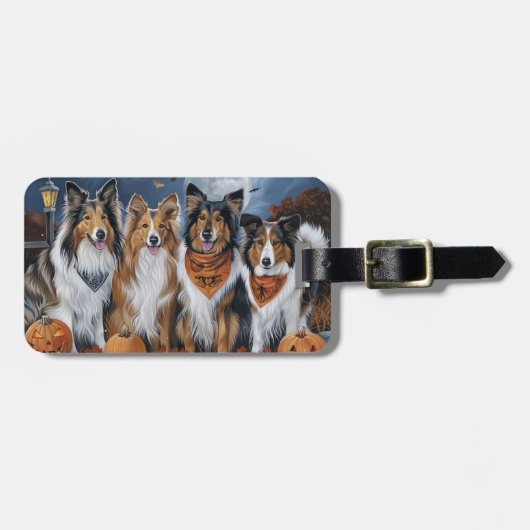 Étiquette À Bagage Rough Collie Halloween Épouvantable (Devant horizontal)