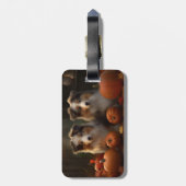 Étiquette À Bagage Rough Collie Puppy Automne Citrouille de plaisir (Dos Vertical)