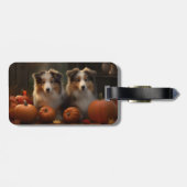Étiquette À Bagage Rough Collie Puppy Automne Citrouille de plaisir (Dos horizontal)