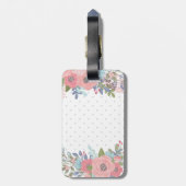 Étiquette À Bagage Rougissez et le bleu fleurit le monogramme de (Dos Vertical)