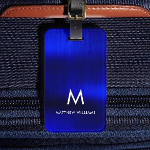 Étiquette À Bagage Royal Blue Faux métal acier stylisé Personnalisé