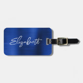 Étiquette À Bagage Royal Blue Foil Moderne Bracelet Script Prénom (Devant horizontal)