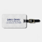 Étiquette À Bagage Royal Blue & White Floral Damask 7 Motif (Devant horizontal)