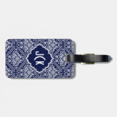 Étiquette À Bagage Royal Blue & White Floral Damask 7 Motif (Dos horizontal)