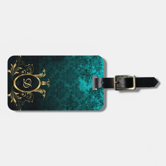 Étiquette À Bagage Royal Personalized Damask Turquoise (Devant horizontal)