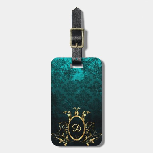 Étiquette À Bagage Royal Personalized Damask Turquoise (Devant Vertical)