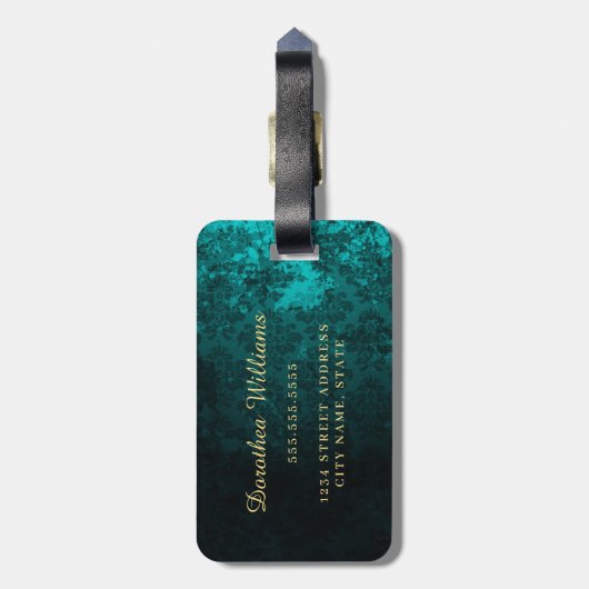 Étiquette À Bagage Royal Personalized Damask Turquoise (Dos Vertical)