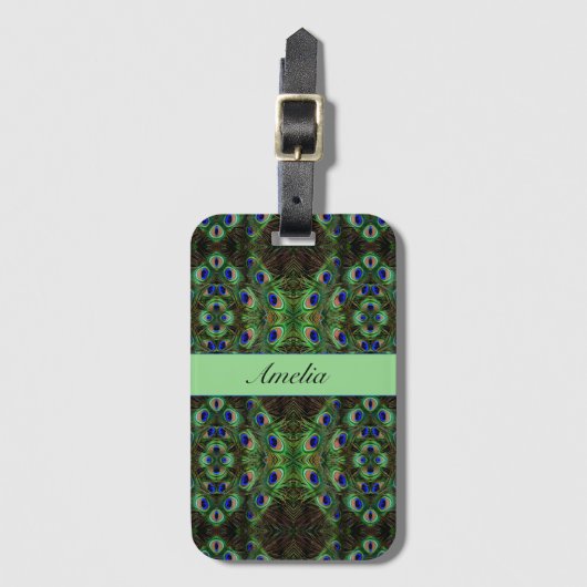 Étiquette À Bagage Royal Plumage - Luxe Peacock Motif en plumes (Devant Vertical)