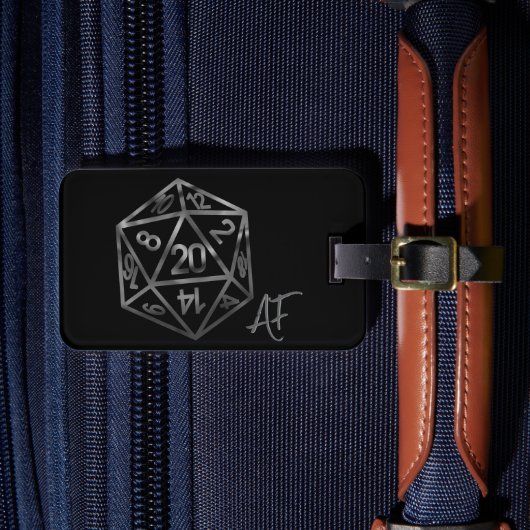 Étiquette À Bagage RPG Crit AF | Silver Fantasy Tabletop Gamer Dice (Insitu Rectoal 4)