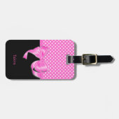 Étiquette À Bagage Ruban rose et Pois (Devant horizontal)