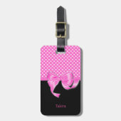 Étiquette À Bagage Ruban rose et Pois (Devant Vertical)