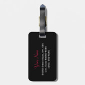 Étiquette À Bagage Ruban rouge vif Empreinte de léopard avec nom (Dos Vertical)