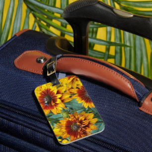 Étiquette À Bagage Rudbeckias jaune et bronze Floral