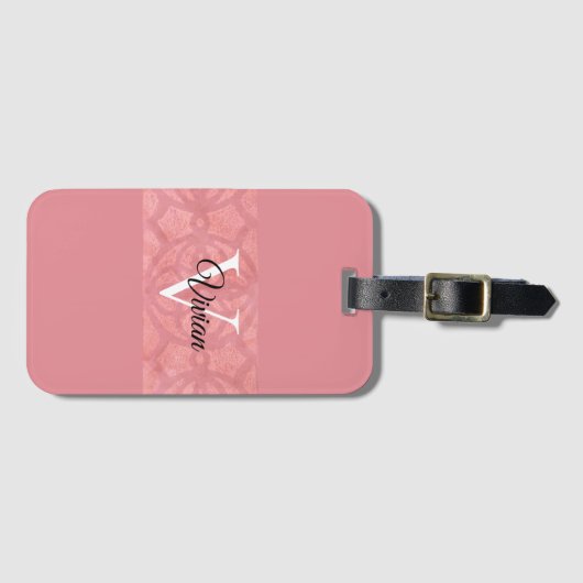 Étiquette À Bagage Ruddy Pink Batik Nom Monogrammé (Devant Horizontal)