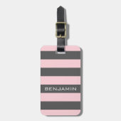 Étiquette À Bagage Rugby rose et gris avec nom personnalisé (Devant Vertical)