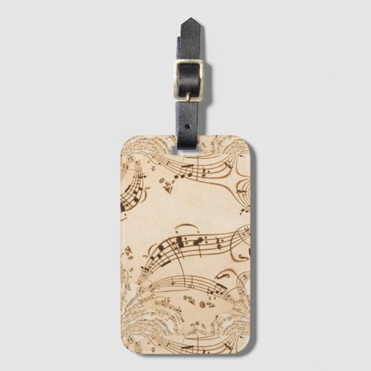 Étiquette À Bagage Rustic Antique Musical Notes (Devant Vertical)