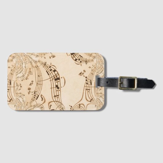 Étiquette À Bagage Rustic Antique Musical Notes (Devant Horizontal)