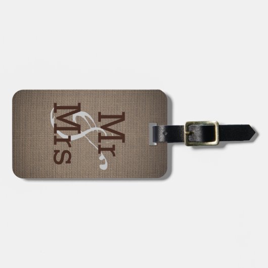 Étiquette À Bagage Rustic Country Burlap Monogram Mariage M. et Mme. (Devant horizontal)