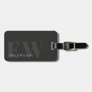 Étiquette À Bagage Rustic Dark Dusky Green Monogramme noir Adresse