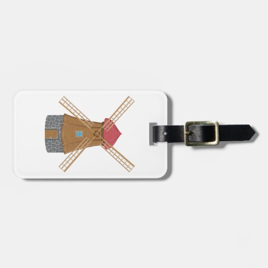 Étiquette À Bagage Rustic Traditional Wooden Windmill (Devant horizontal)