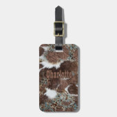 Étiquette À Bagage Rustic Western Brown Leather Cowhal Nom à imprimer (Devant Vertical)