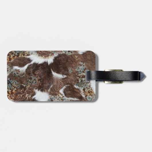 Étiquette À Bagage Rustic Western Brown Leather Cowhal Nom à imprimer (Dos horizontal)