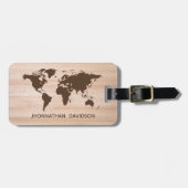 Étiquette À Bagage Rustic Wood World Travel Carte Nom Brown Typograph (Devant horizontal)