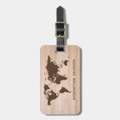 Étiquette À Bagage Rustic Wood World Travel Carte Nom Brown Typograph (Devant Vertical)