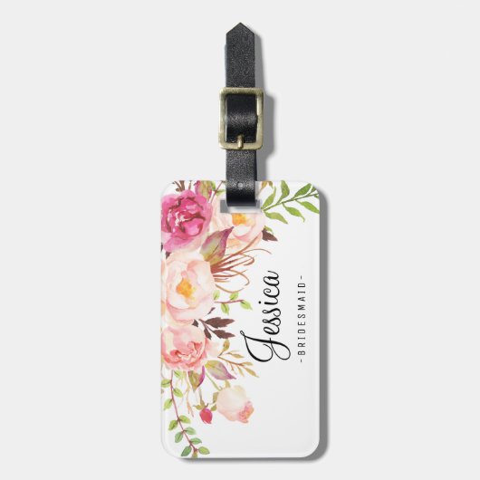 Étiquette À Bagage Rustique Peony Floral Bridesmaid (Devant Vertical)