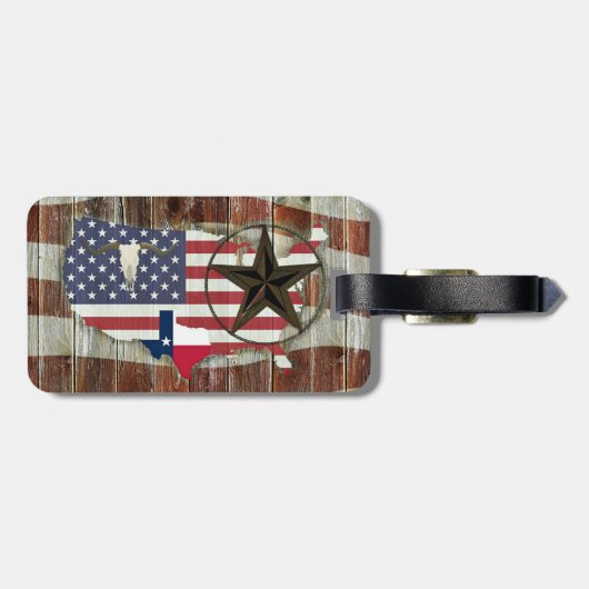 Étiquette À Bagage Rustique Texas Lone Star Texas Long Horn (Dos horizontal)