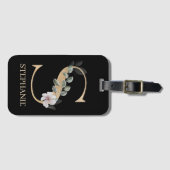 Étiquette À Bagage S Monogramme Floral Personnalisé (Devant Horizontal)