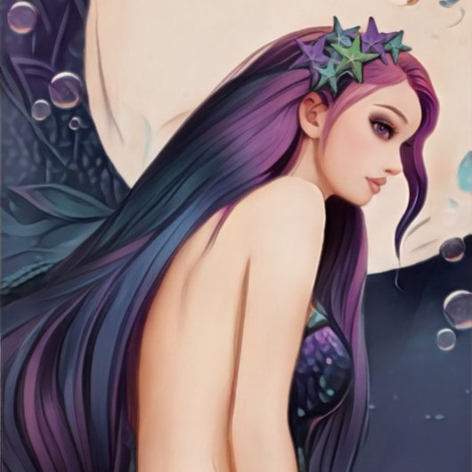 Étiquette À Bagage Sac à dos de sirène de lune d'aquarelle violette