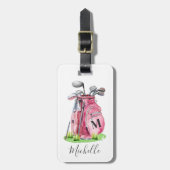 Étiquette À Bagage Sac de golf à monogramme rose (Devant Vertical)