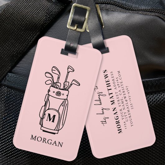 Étiquette À Bagage Sac de golf à monogramme rose