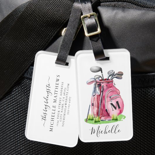 Étiquette À Bagage Sac de golf à monogramme rose