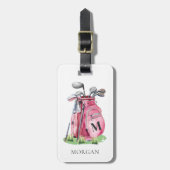 Étiquette À Bagage Sac de golf rose monogramme (Devant Vertical)