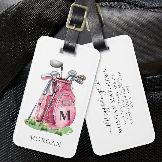 Étiquette À Bagage Sac de golf rose monogramme