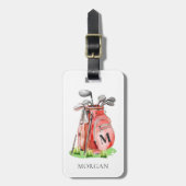 Étiquette À Bagage Sac de golf rouge Monogramme (Devant Vertical)