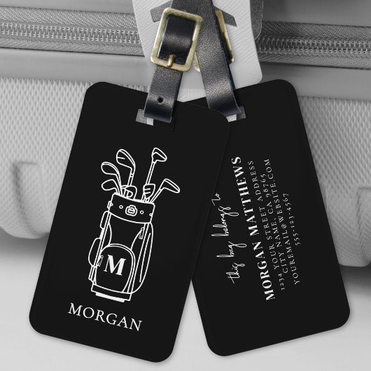Étiquette À Bagage Sac golf à monogramme noir